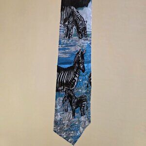 Clique LTD African Safari Zebra Designer 4" W 100% Silk Vintage Necktie Tie 58"